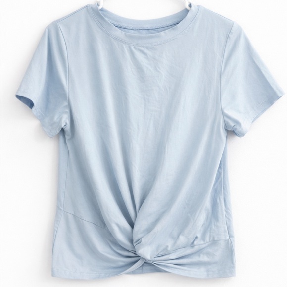 Move Theology Tops - Move Theology Twist Front Athletic Tee Light Blue Size XS